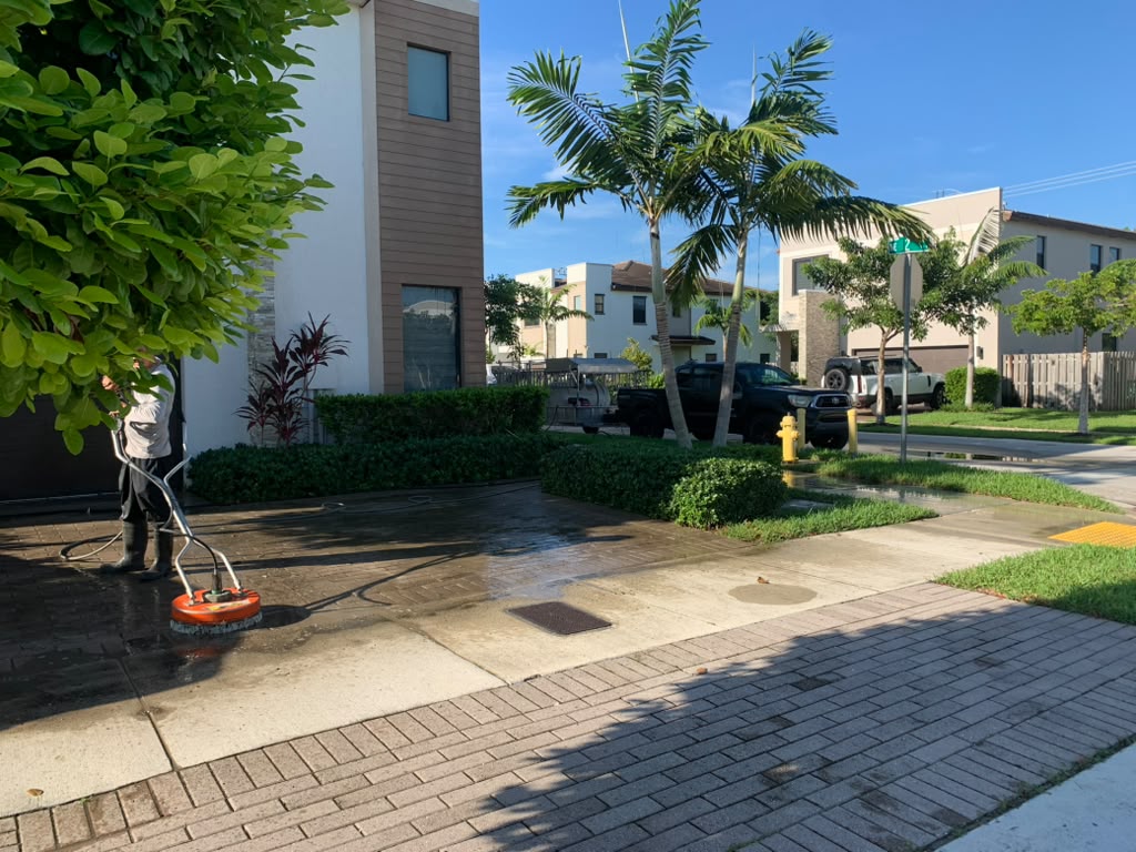 UDS pressure washing trailer and equipment set up at a South Florida townhome job