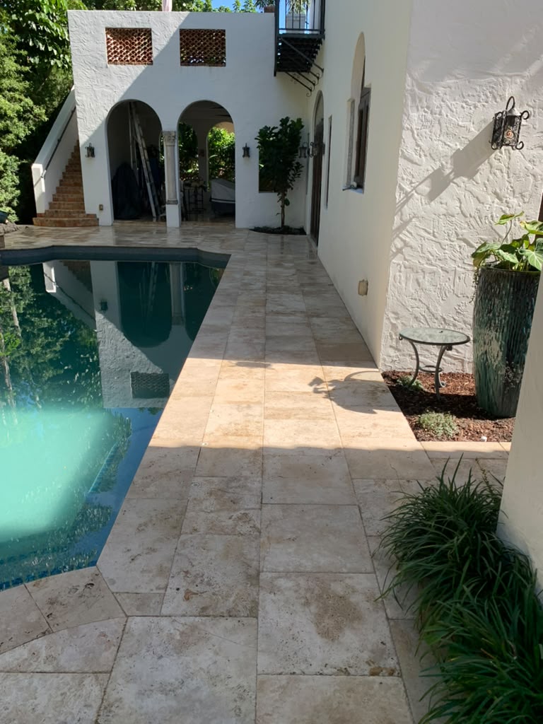 After — Travertine Pool Deck in South Florida