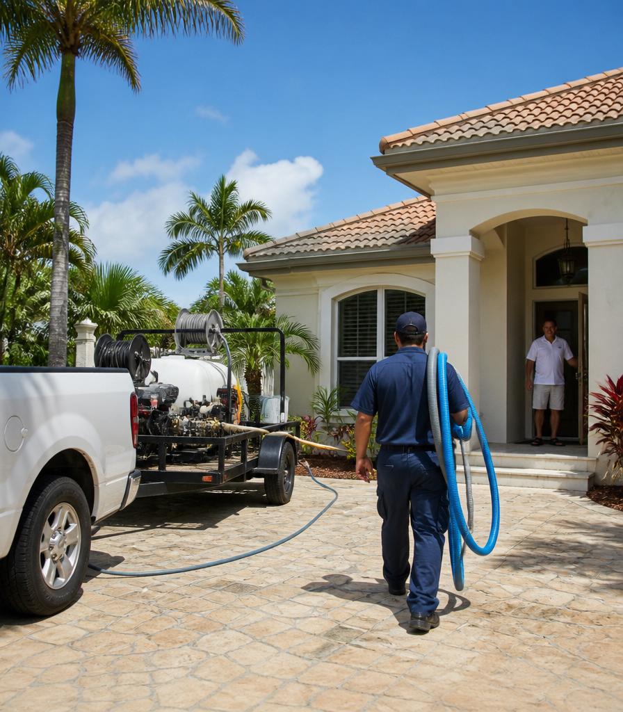 UDS crew arriving at a South Florida home with pressure washing equipment